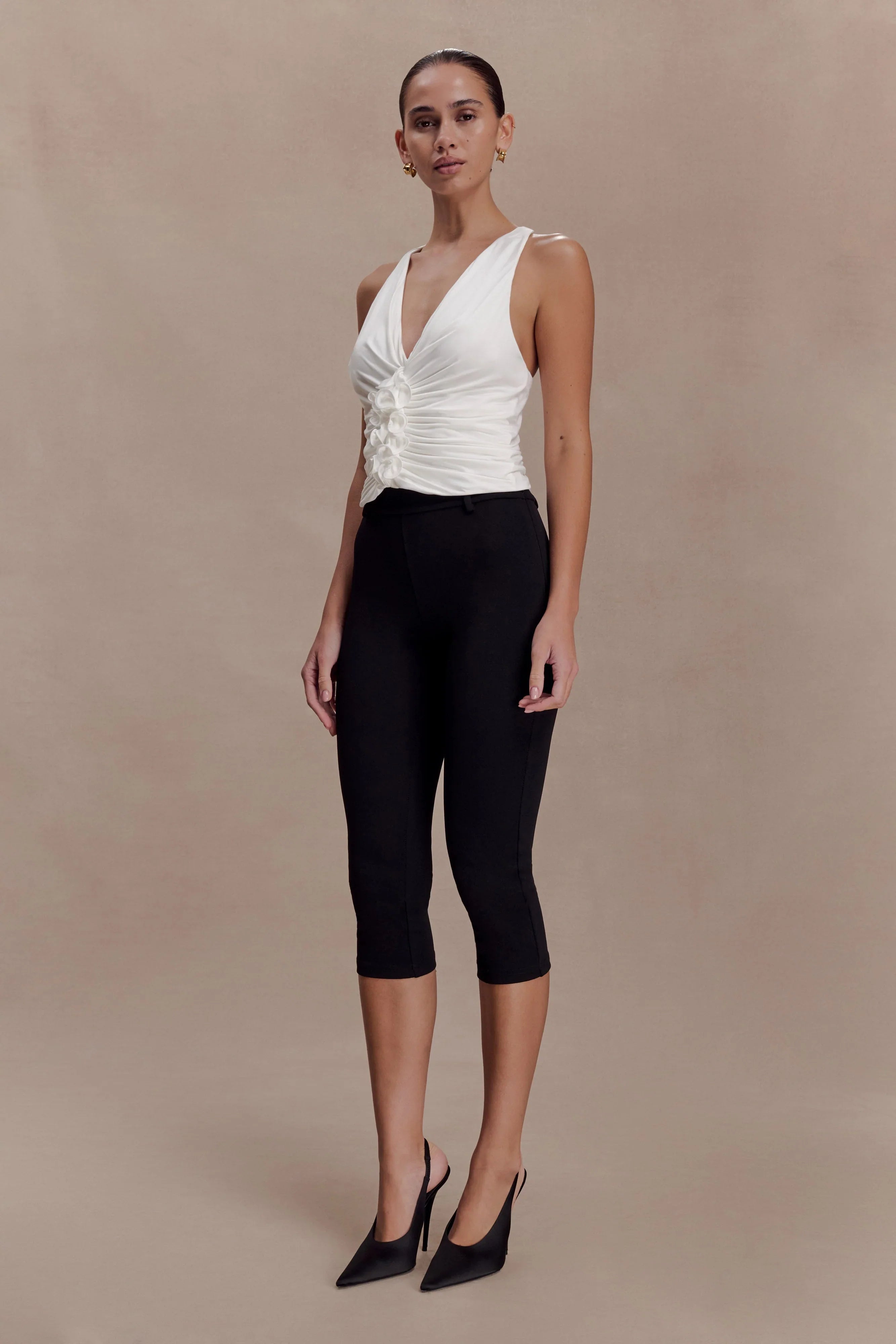 Alessandra Slinky Ruffle Top Ivory