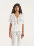 White Crochet Lace Tie Front Top