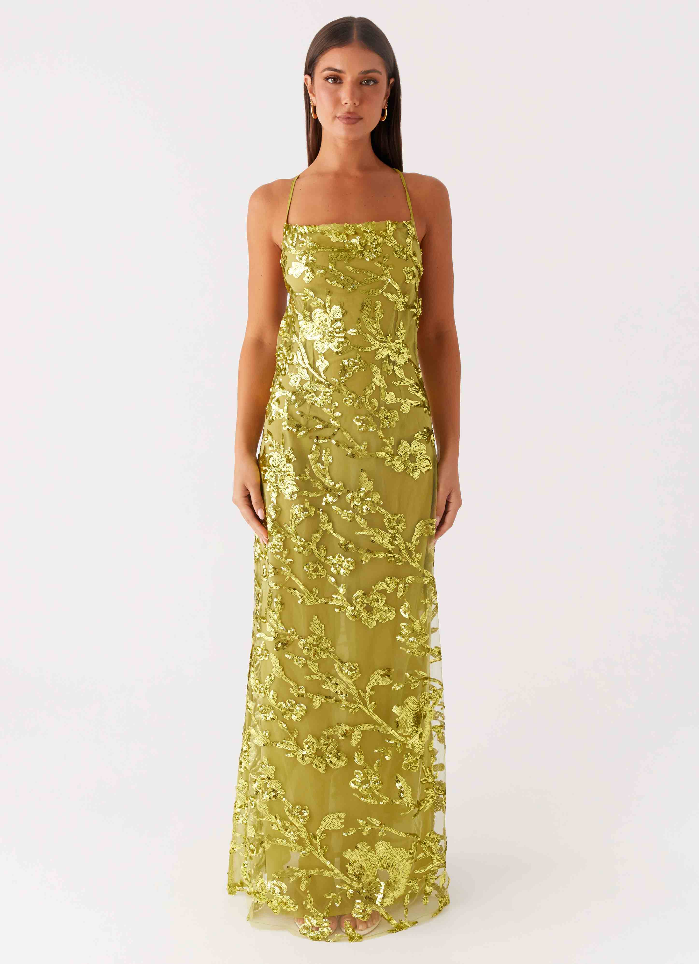 Havana Sequin Maxi Dress Lime