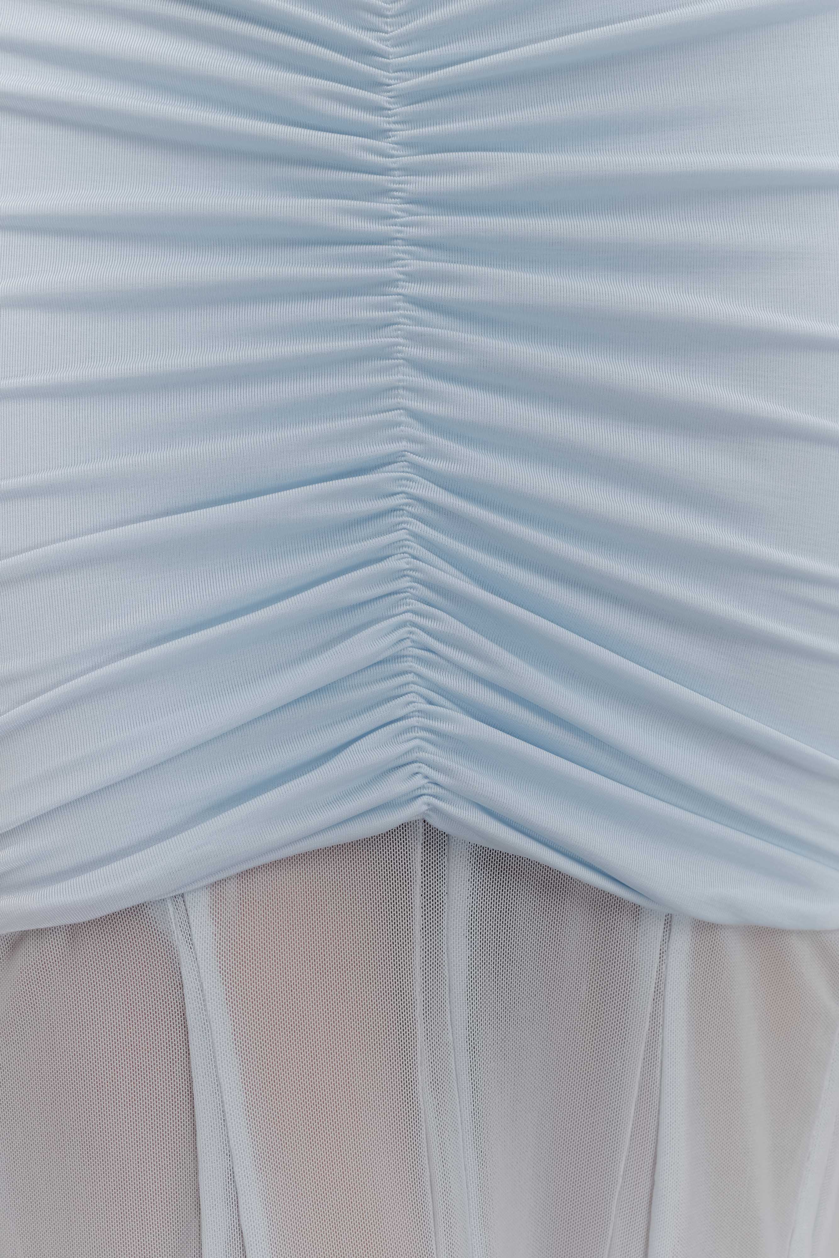 Caspian Slinky And Mesh Off Shoulder Maxi Dress Pale Blue