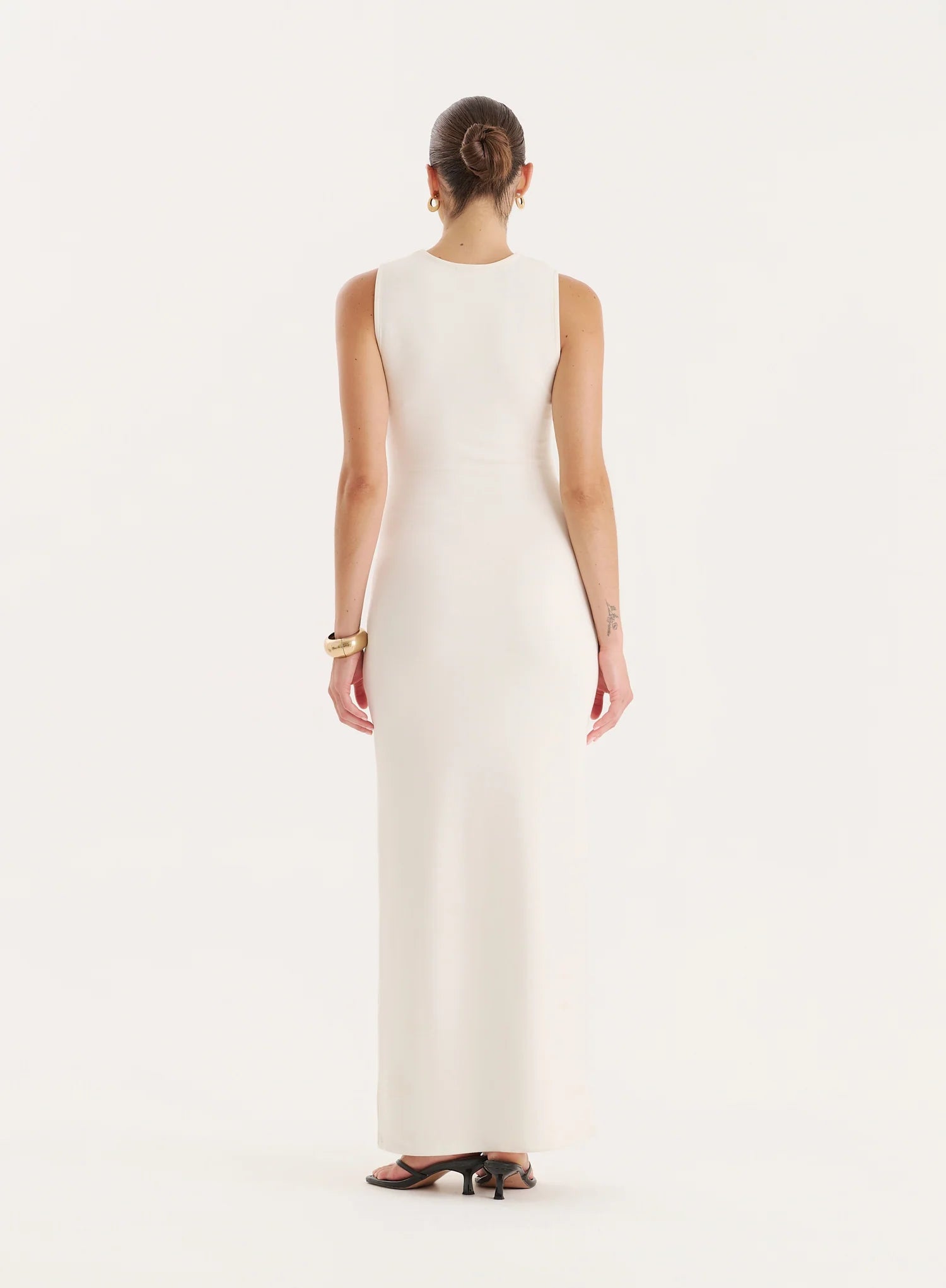 Ecru Gold Hardware Belt Detail Maxi Dress