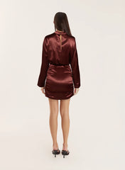 Dark Red Satin High Neck Mini Dress