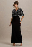 Agnella Black Embellished V Neck Maxi Dress