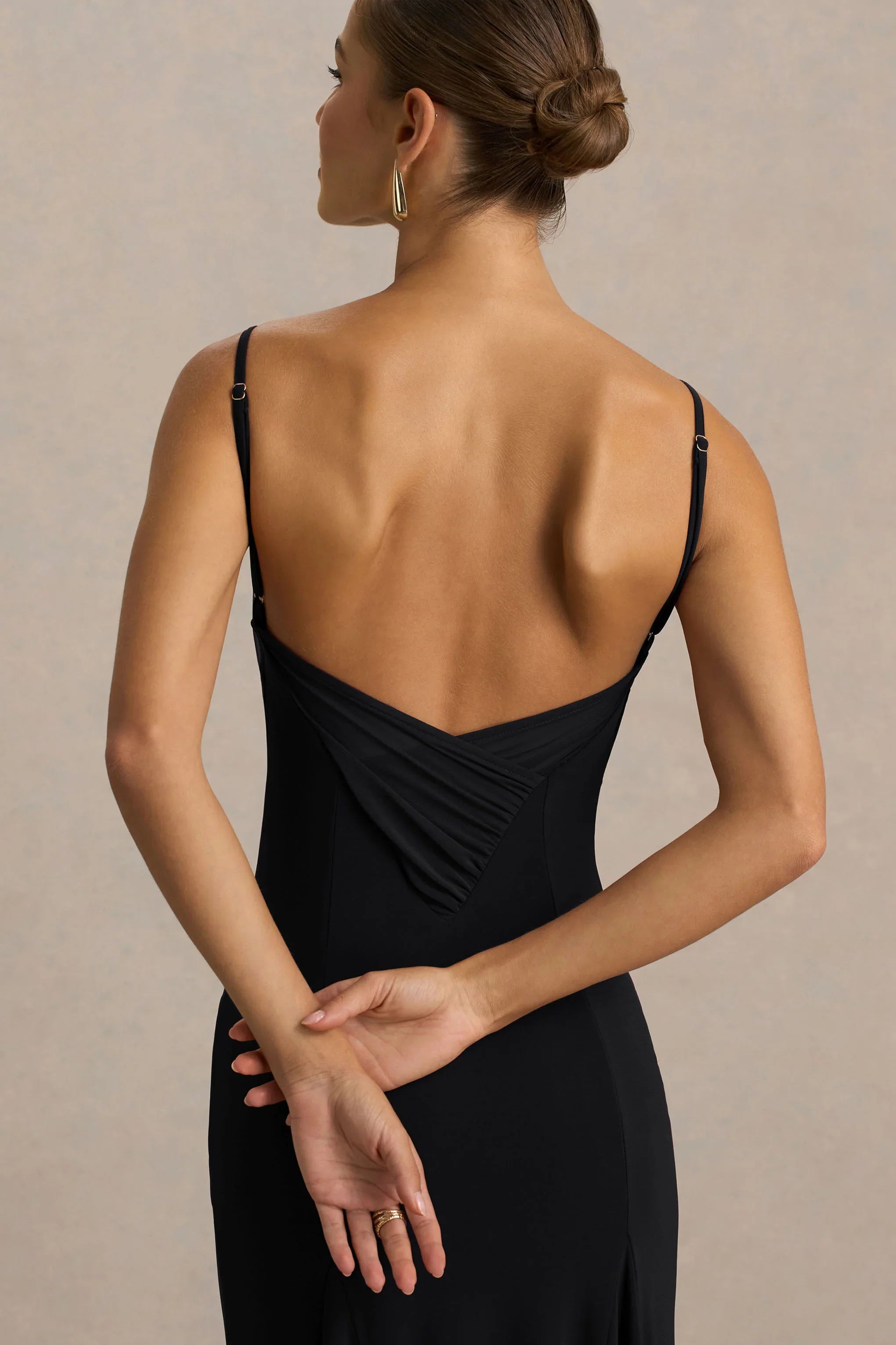 Gabbie Black Cowl Neck Maxi Dress With Mesh Back Detail
