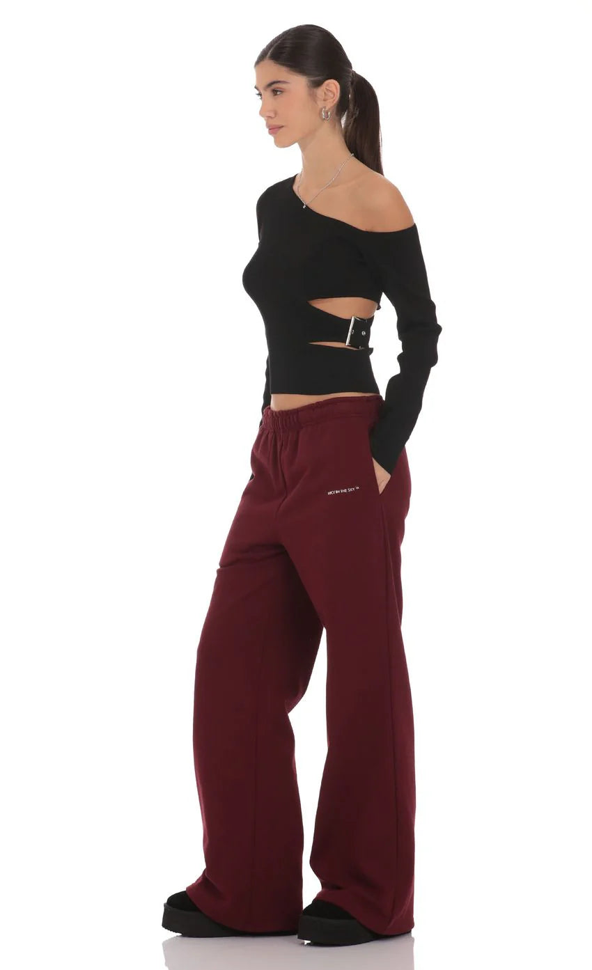 Cinchable Cuff Lucy Sweatpants in Burgundy