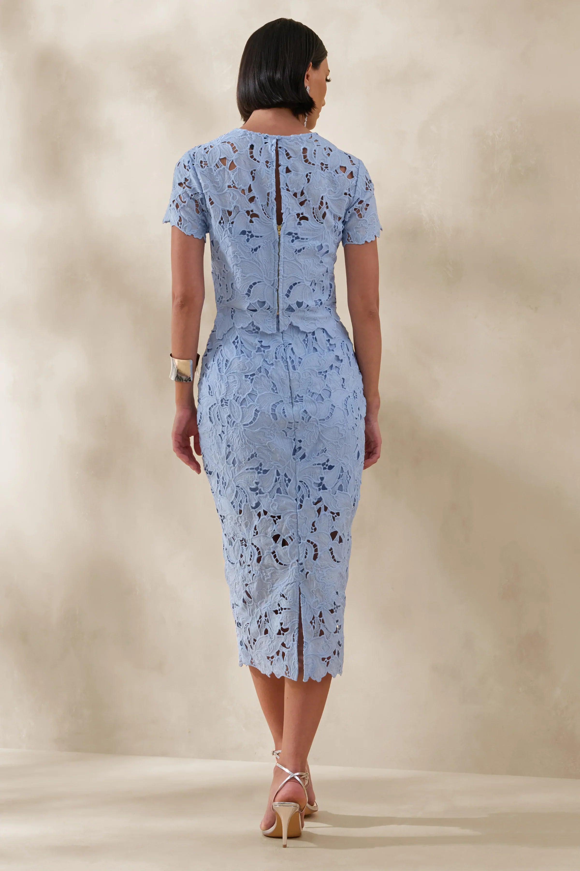 Ina Powder Blue Lace Crew Neck Crop Top