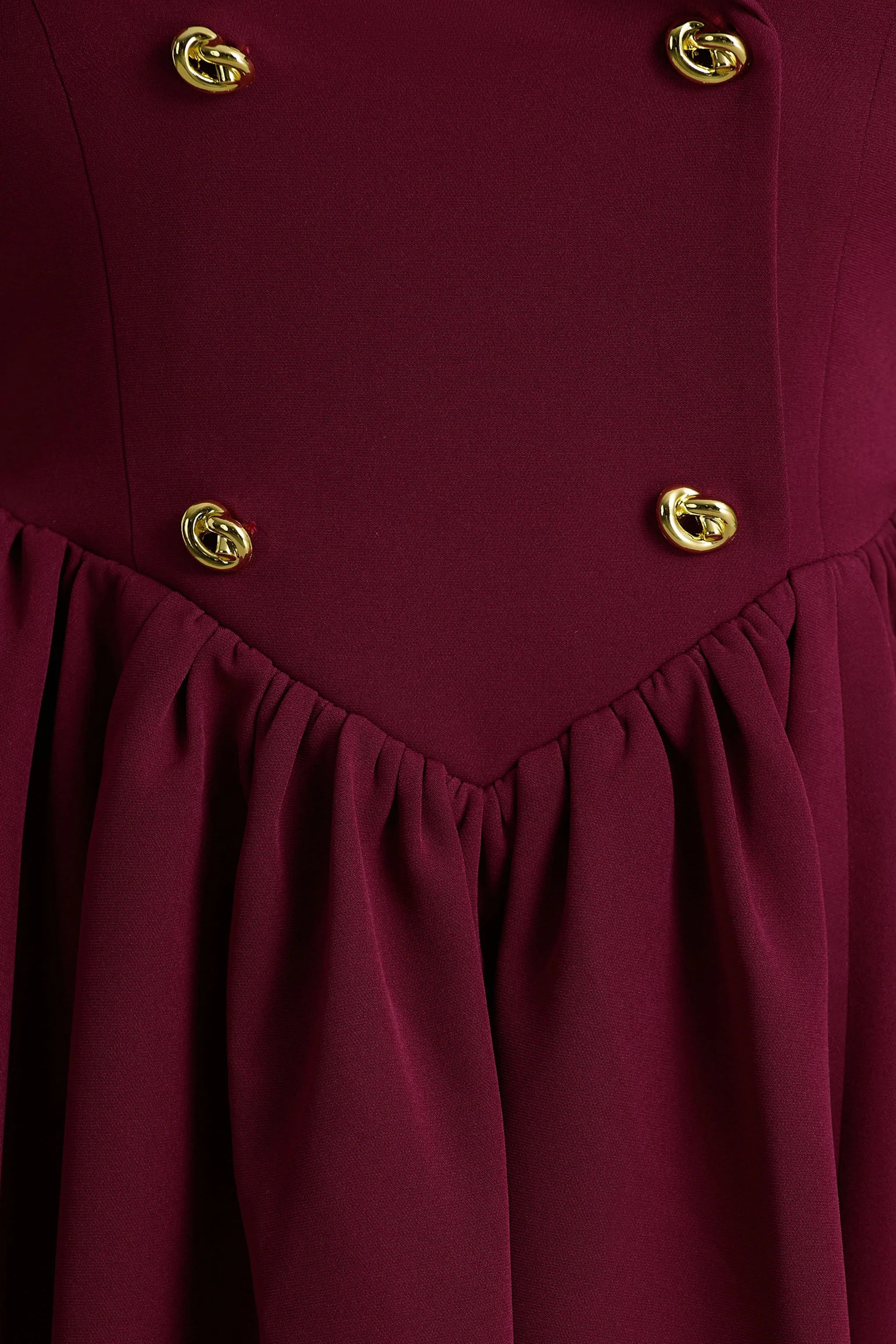 Lisa Burgundy Plunge Neck Tailored Midi Dress With Button Detailing
