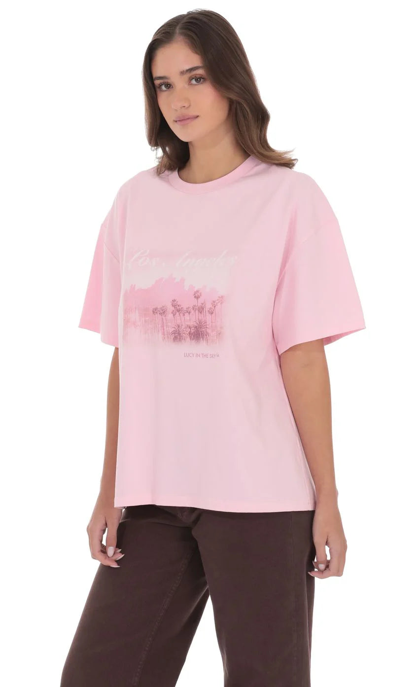 LA Graphic T Shirt in Pink