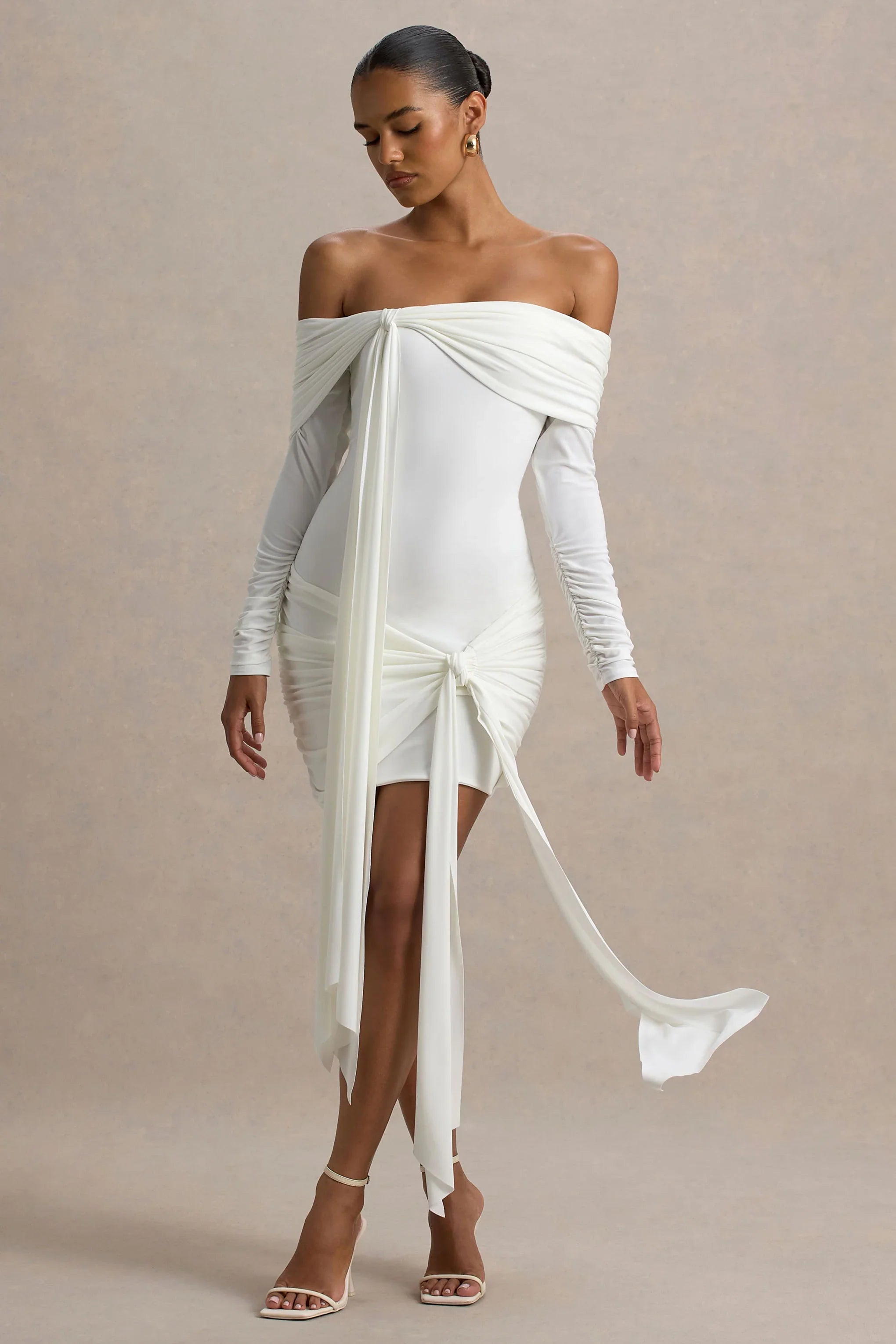 Essie White Bardot Wrap Mini Dress With Sash Detail
