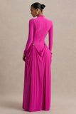 Caprice Hot Pink High Neck Maxi Dress With Embellished Details