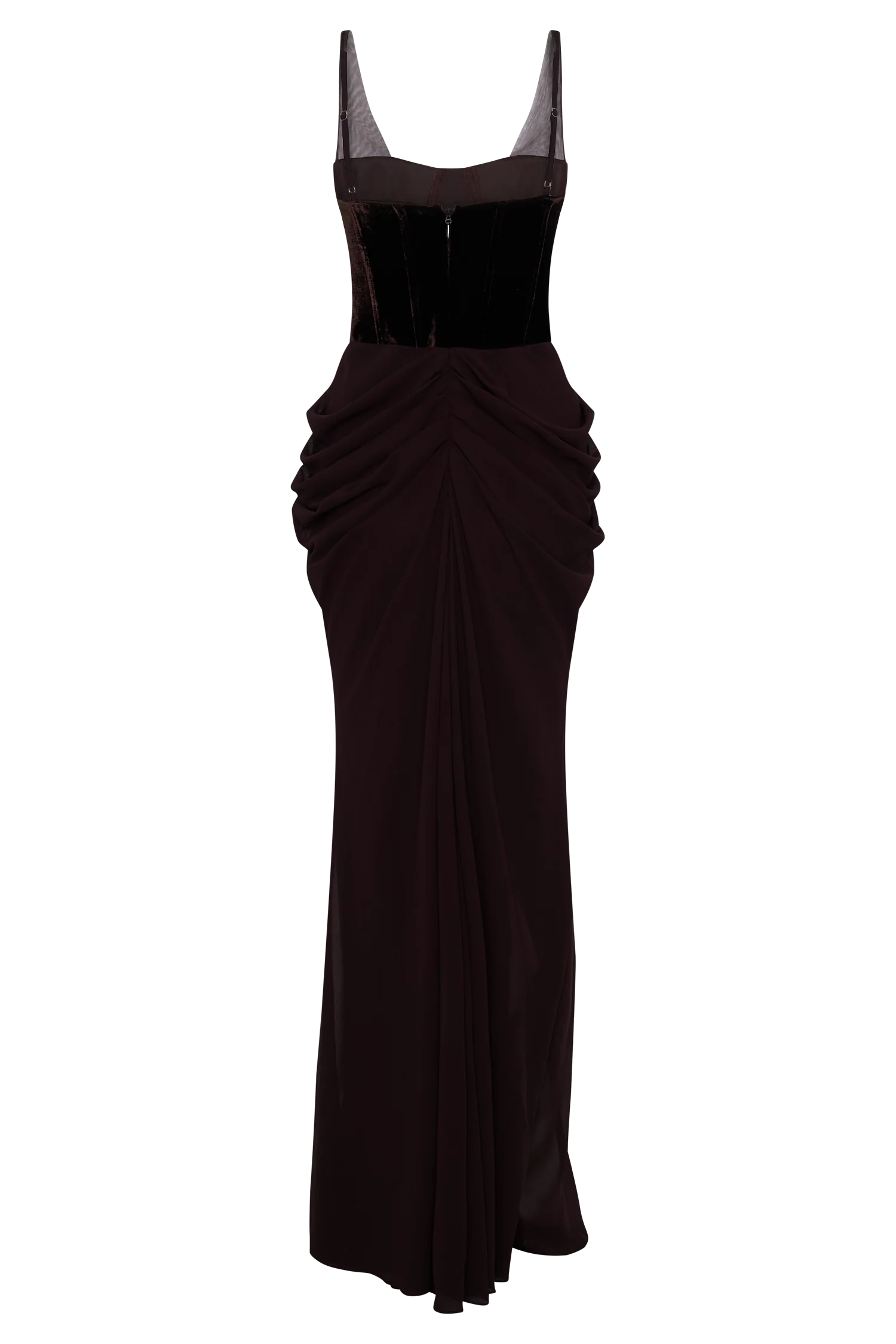 Roxanne Velvet Corset Maxi Dress Cacao Brown