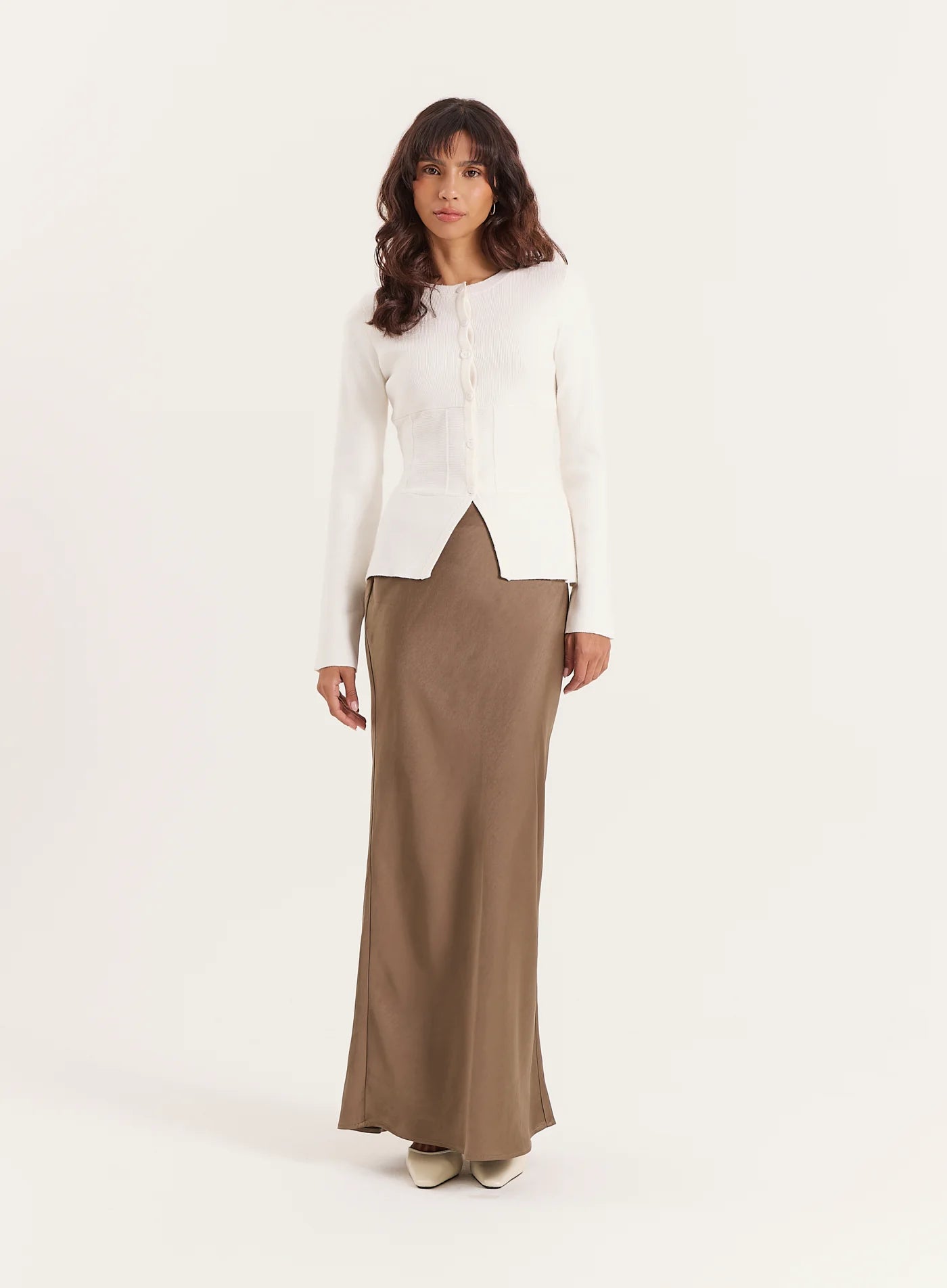Khaki Satin Maxi Skirt