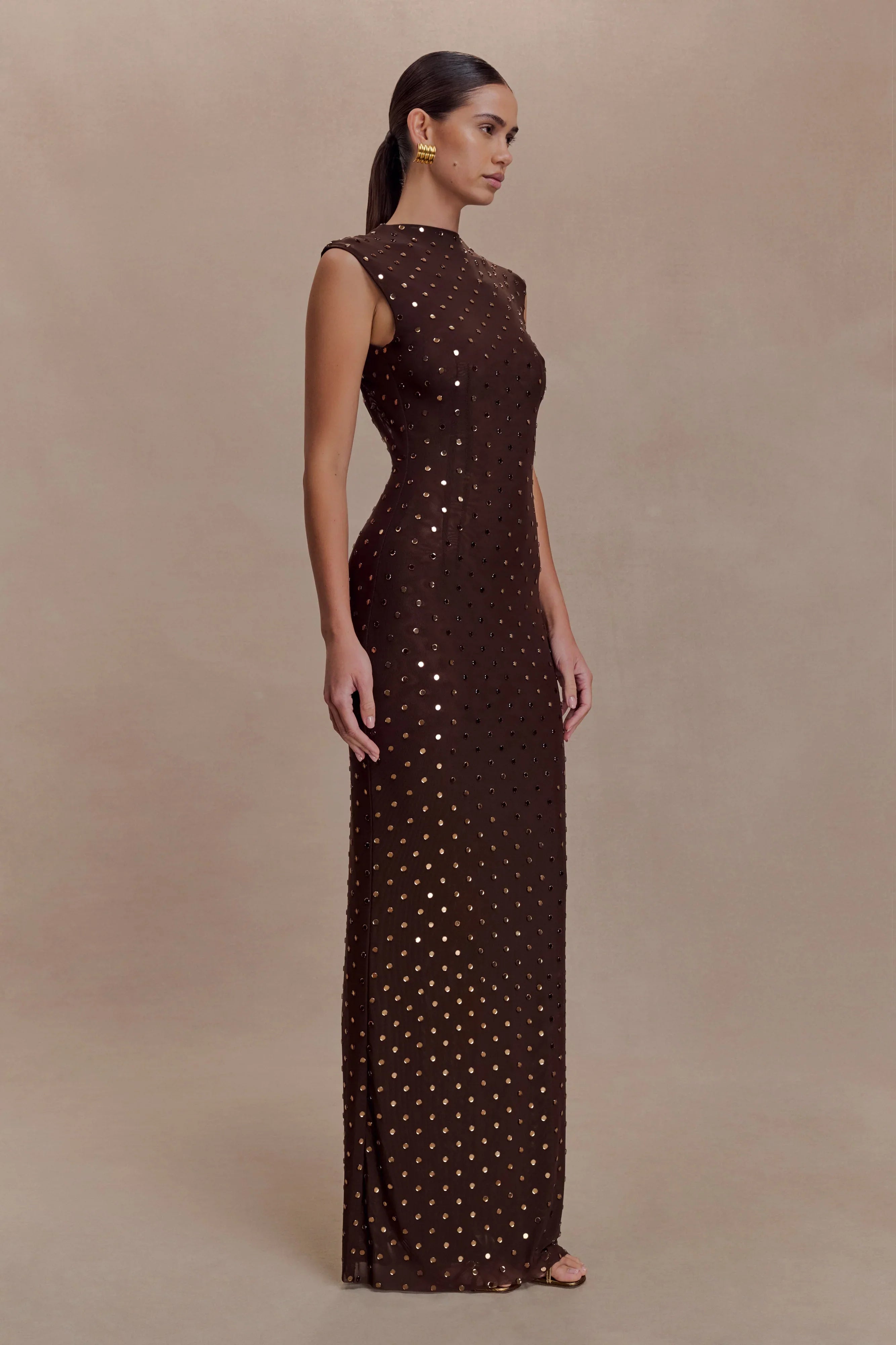 Samara Sleeveless Diamante Maxi Dress Chocolate