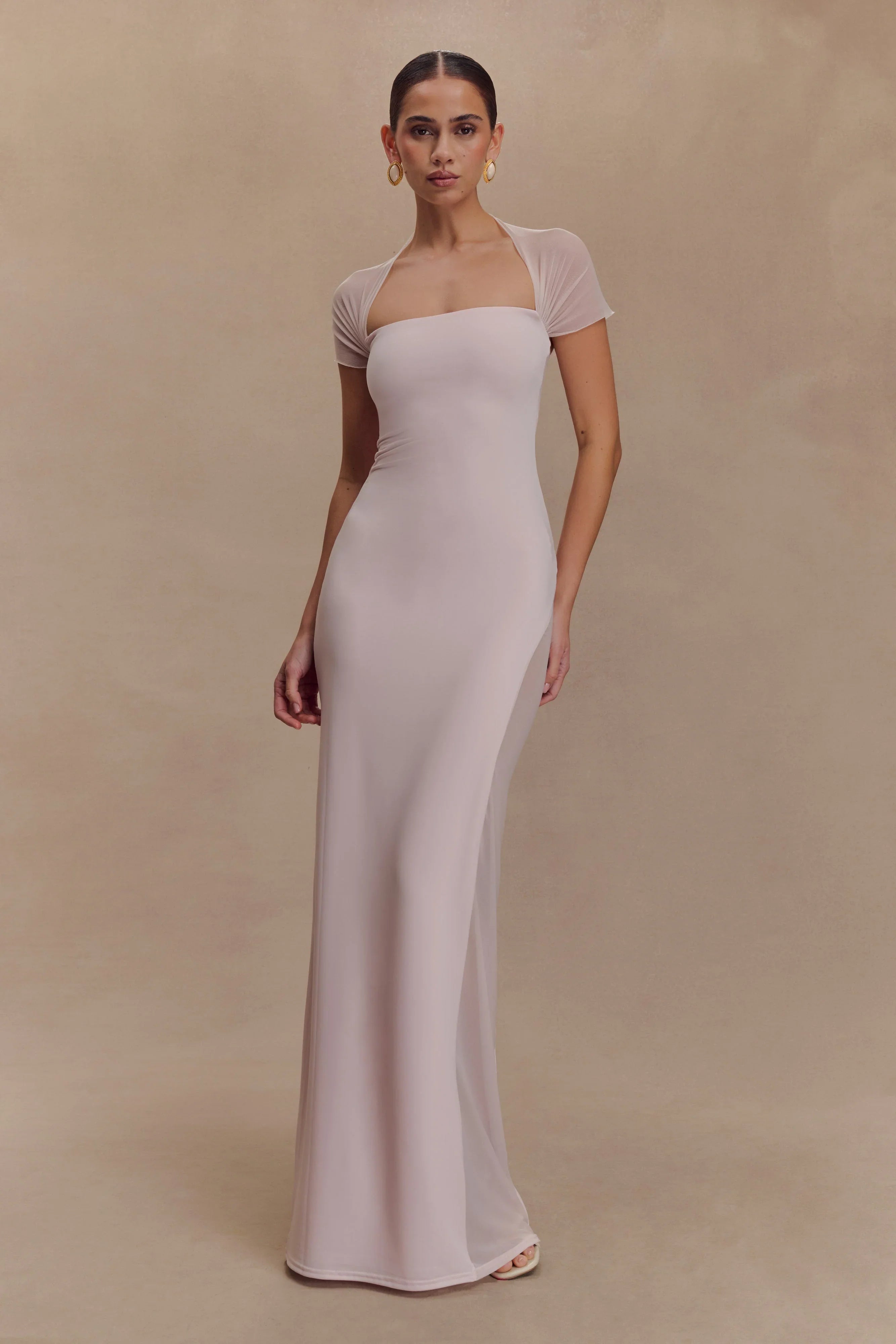 Wyatt Slinky And Mesh Maxi Dress Pale Pink