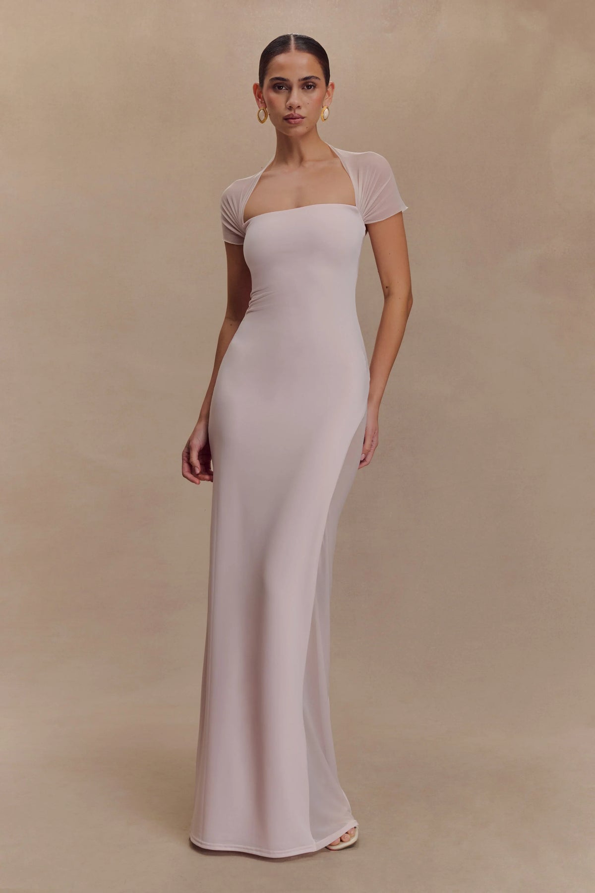 Wyatt Slinky And Mesh Maxi Dress Pale Pink