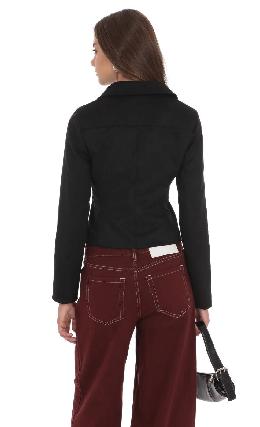 Suede Zip Up Jacket in Black