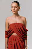 Talika Terracotta Bardot Crop Top With Draped Sleeves
