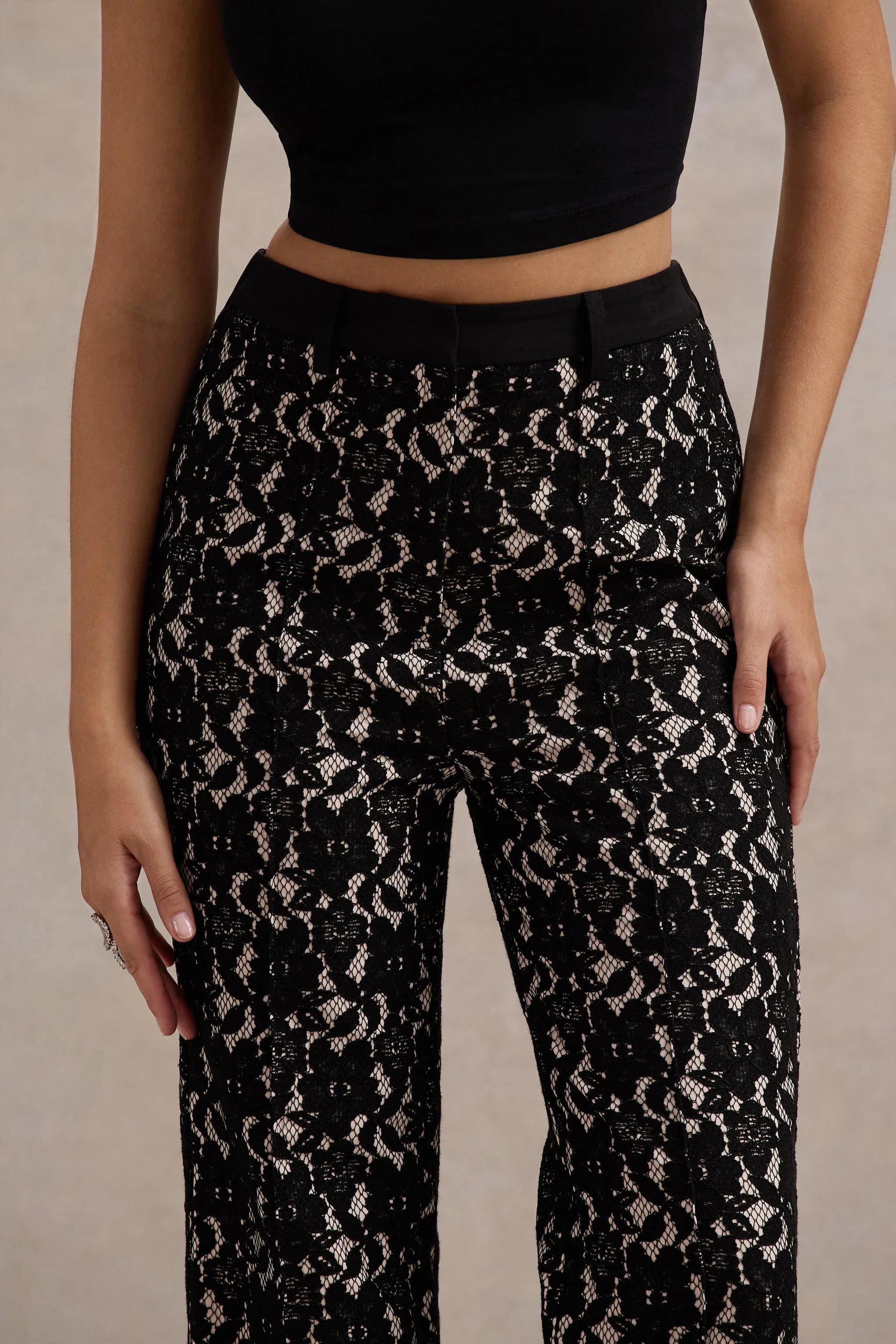 Jordanne Black Lace Flared Leg Trousers