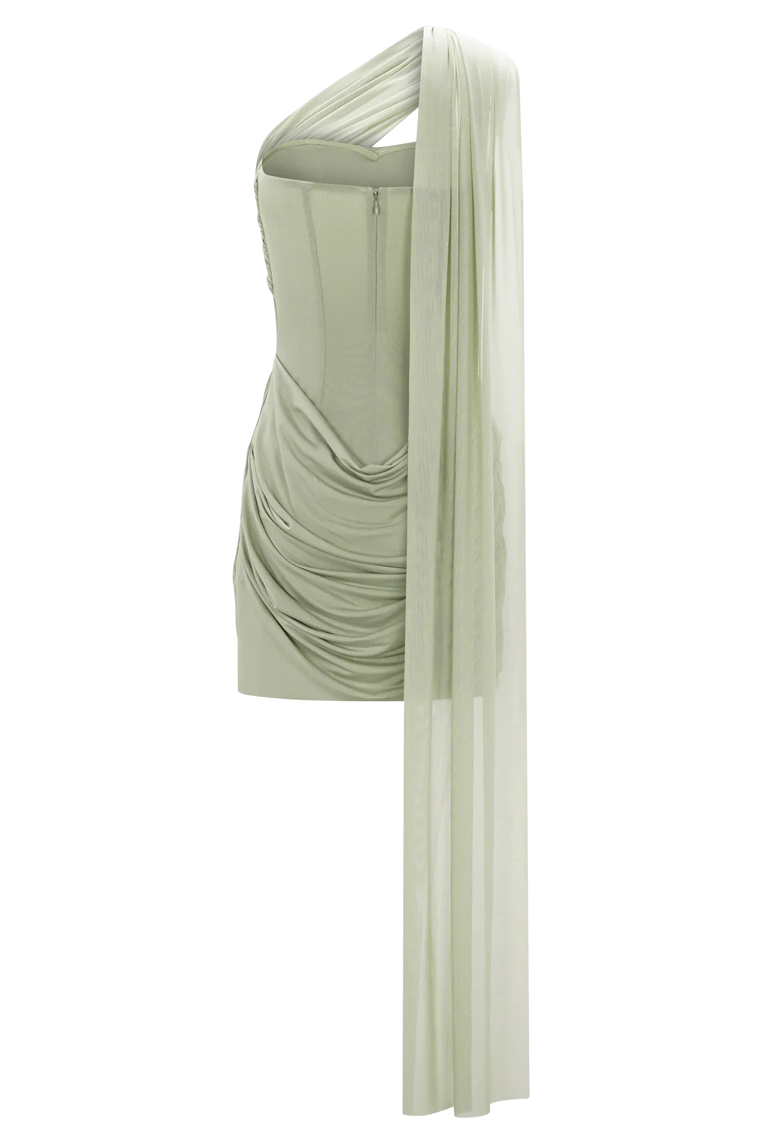 Mattea Slinky And Mesh Mini Dress With Scarf Sage