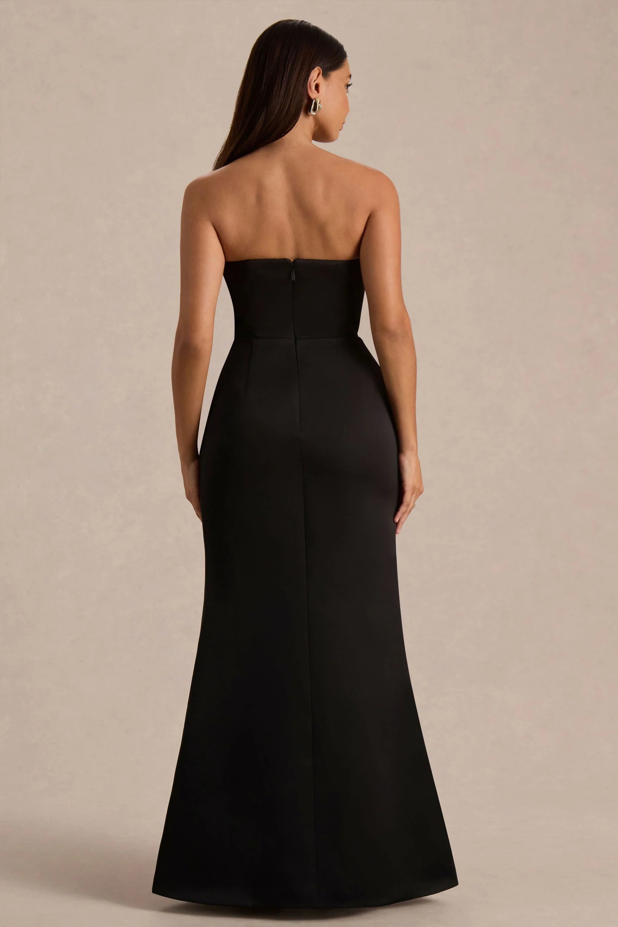 Sonata Black Satin Bandeau Maxi Dress With Bow Detail