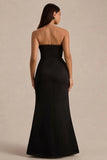 Sonata Black Satin Bandeau Maxi Dress With Bow Detail