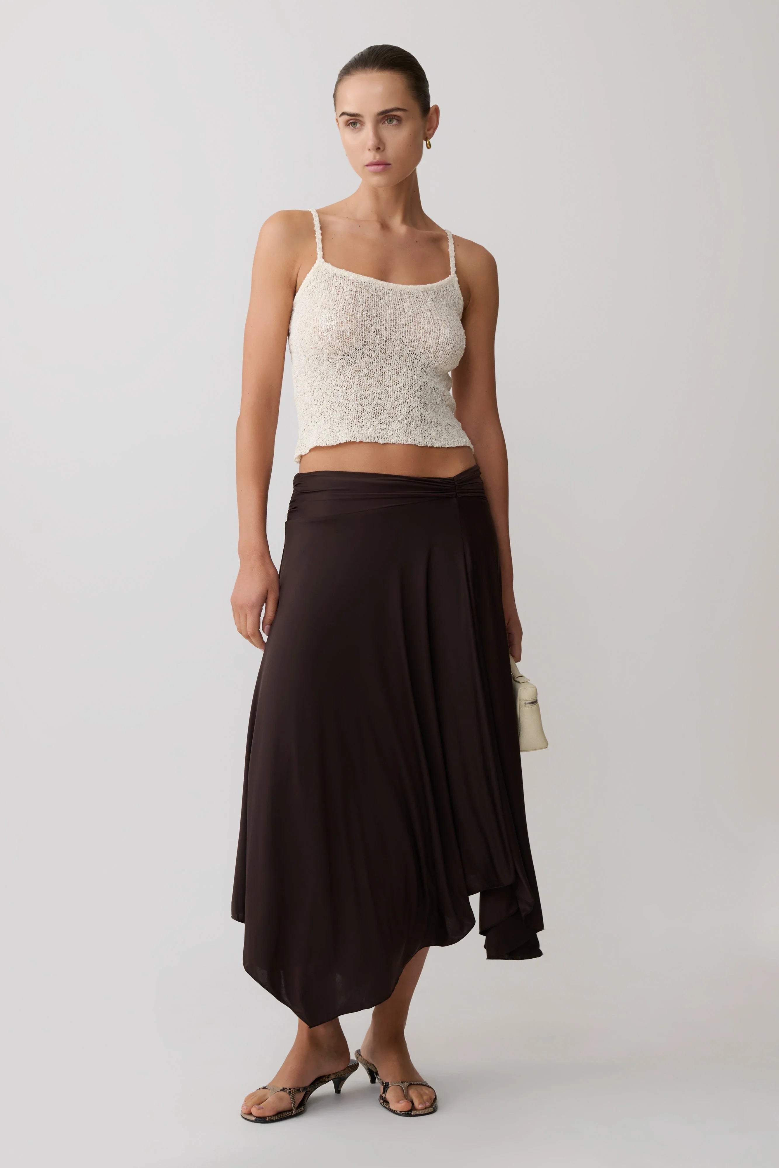 Luu Slinky Midi Skirt Dark Chocolate