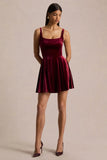 Roxanne Burgundy Velvet Square Neck Mini Dress