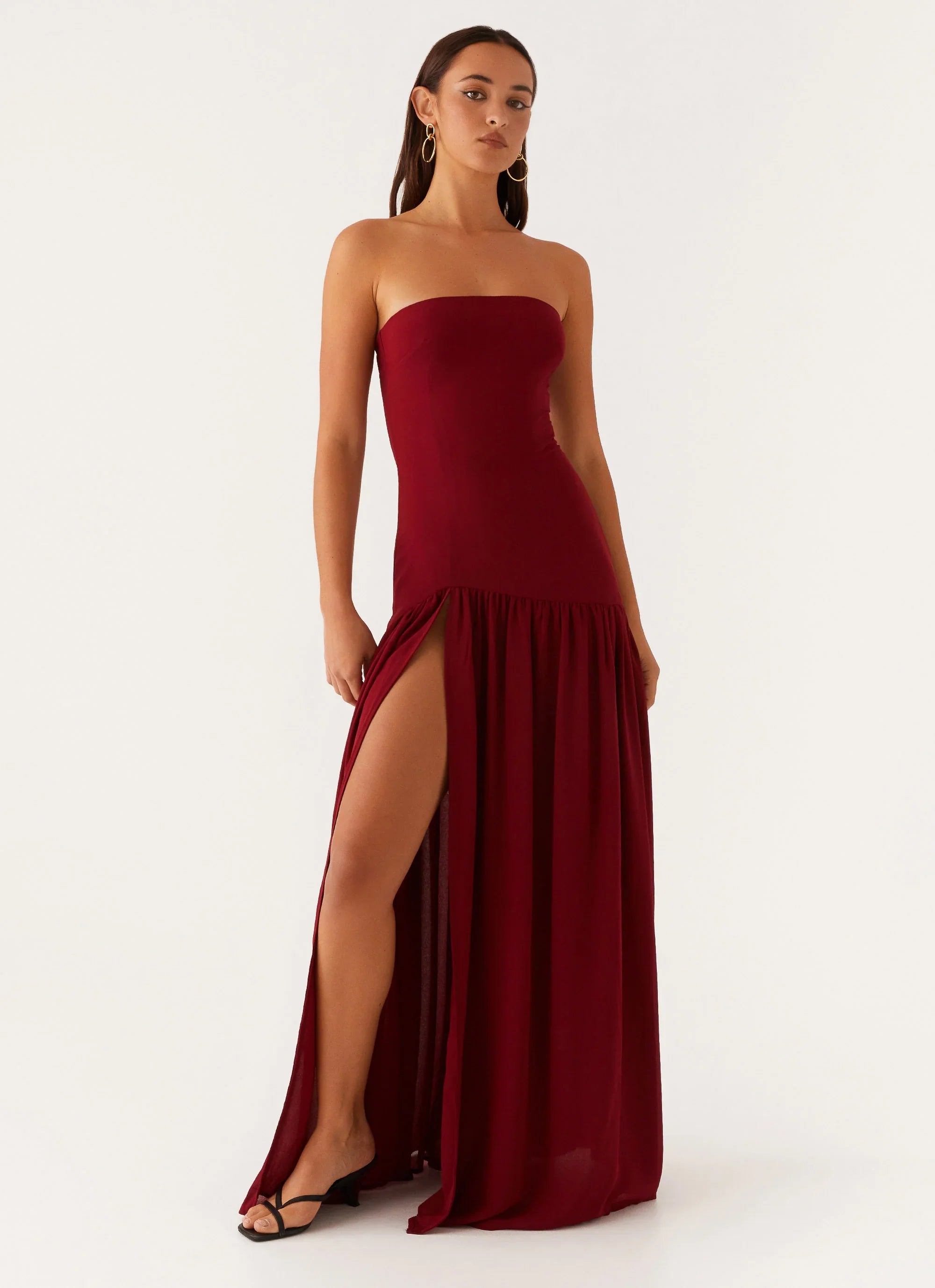 Eden Strapless Maxi Dress Maroon