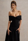 Marguerite Black Twisted Bardot Drop Waist Maxi Dress