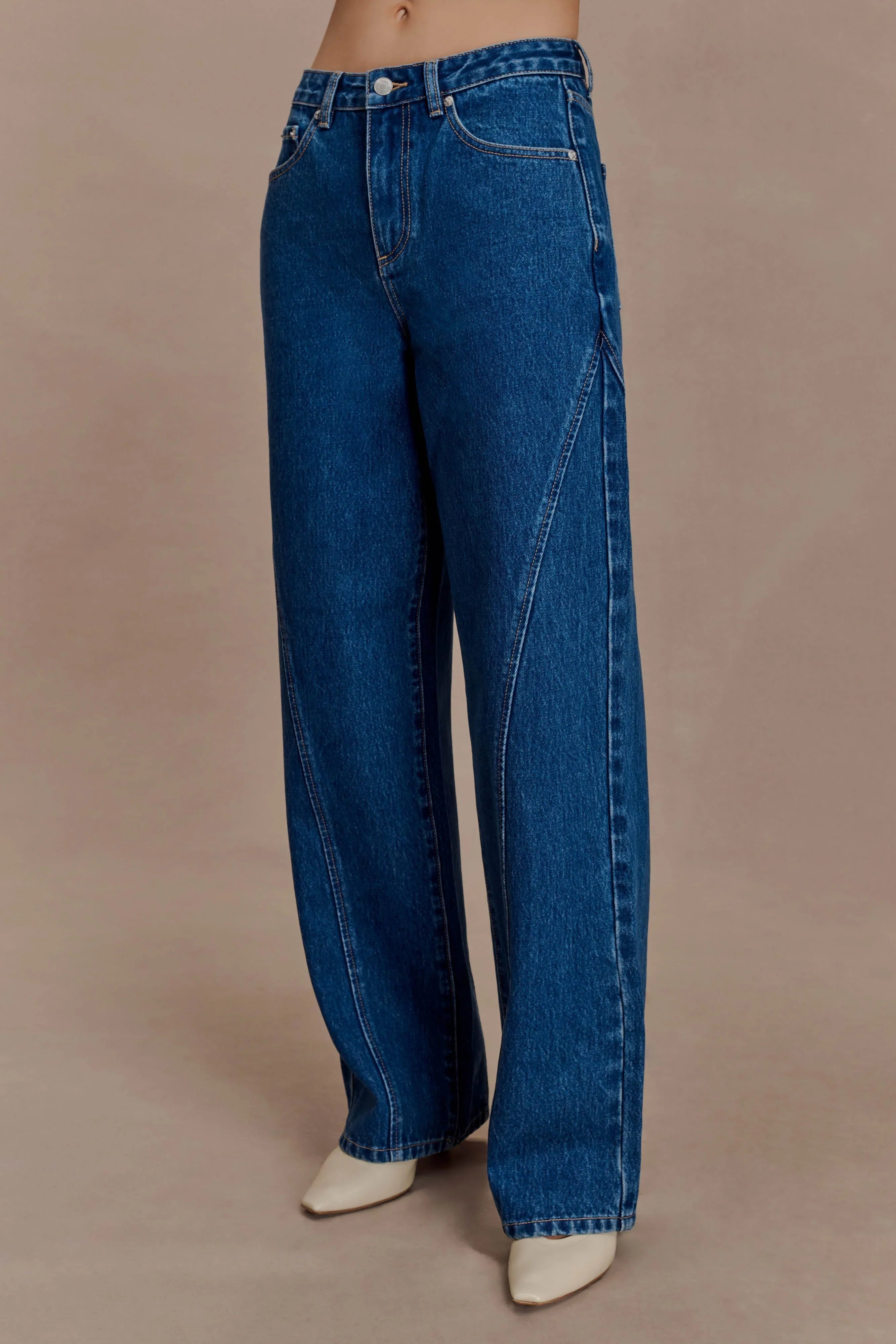 Georgette Mid Rise Paneled Denim Jeans Dark Blue