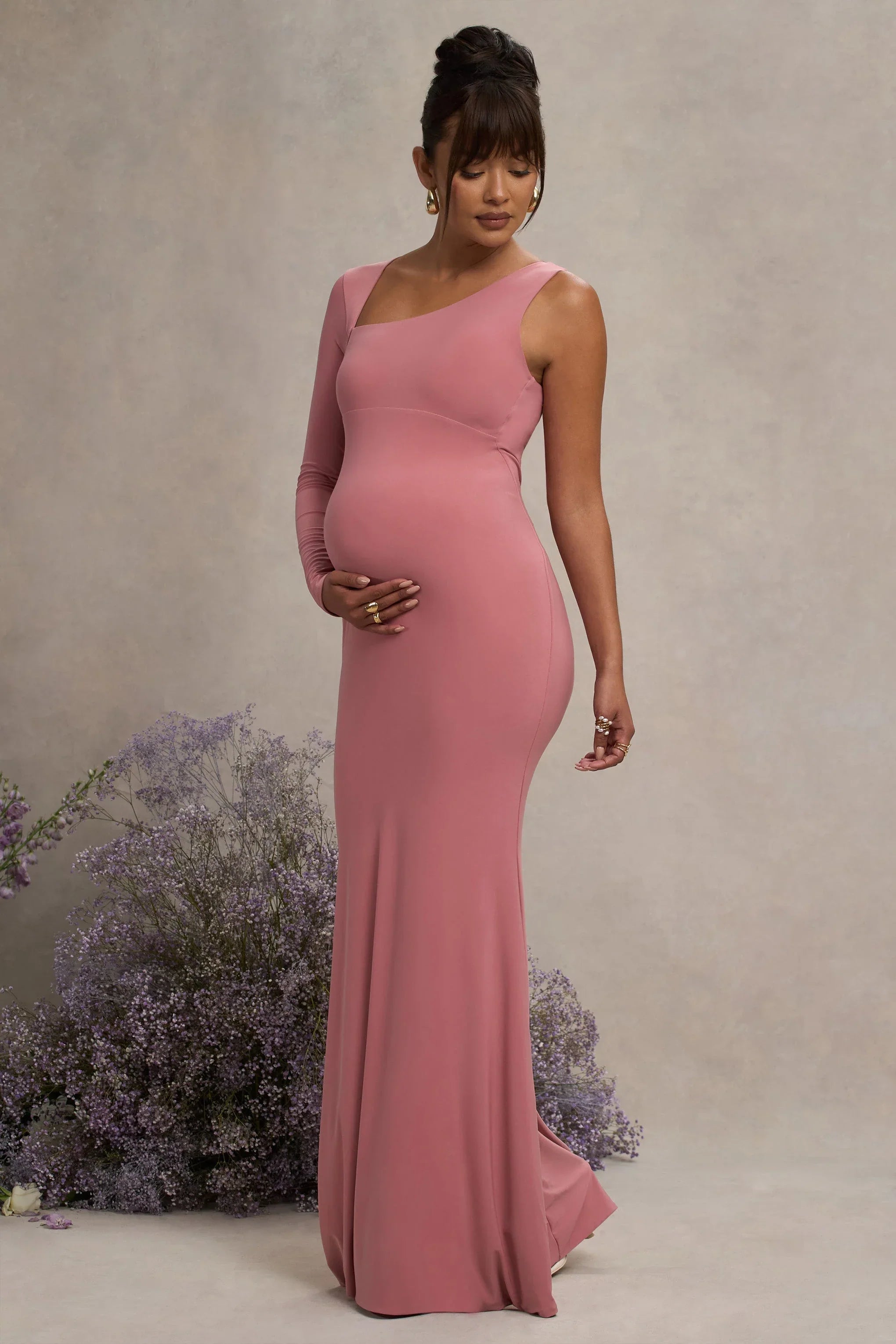 Oh Baby Blush Maternity One Shoulder Bodycon Maxi Dress