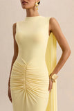 Premiere Lemon Boat Neck Maxi Dress With Cape Sleeves And Open Back