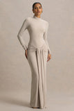 Myra Champagne High Neck Maxi Dress With Sash and Ruched Detailing