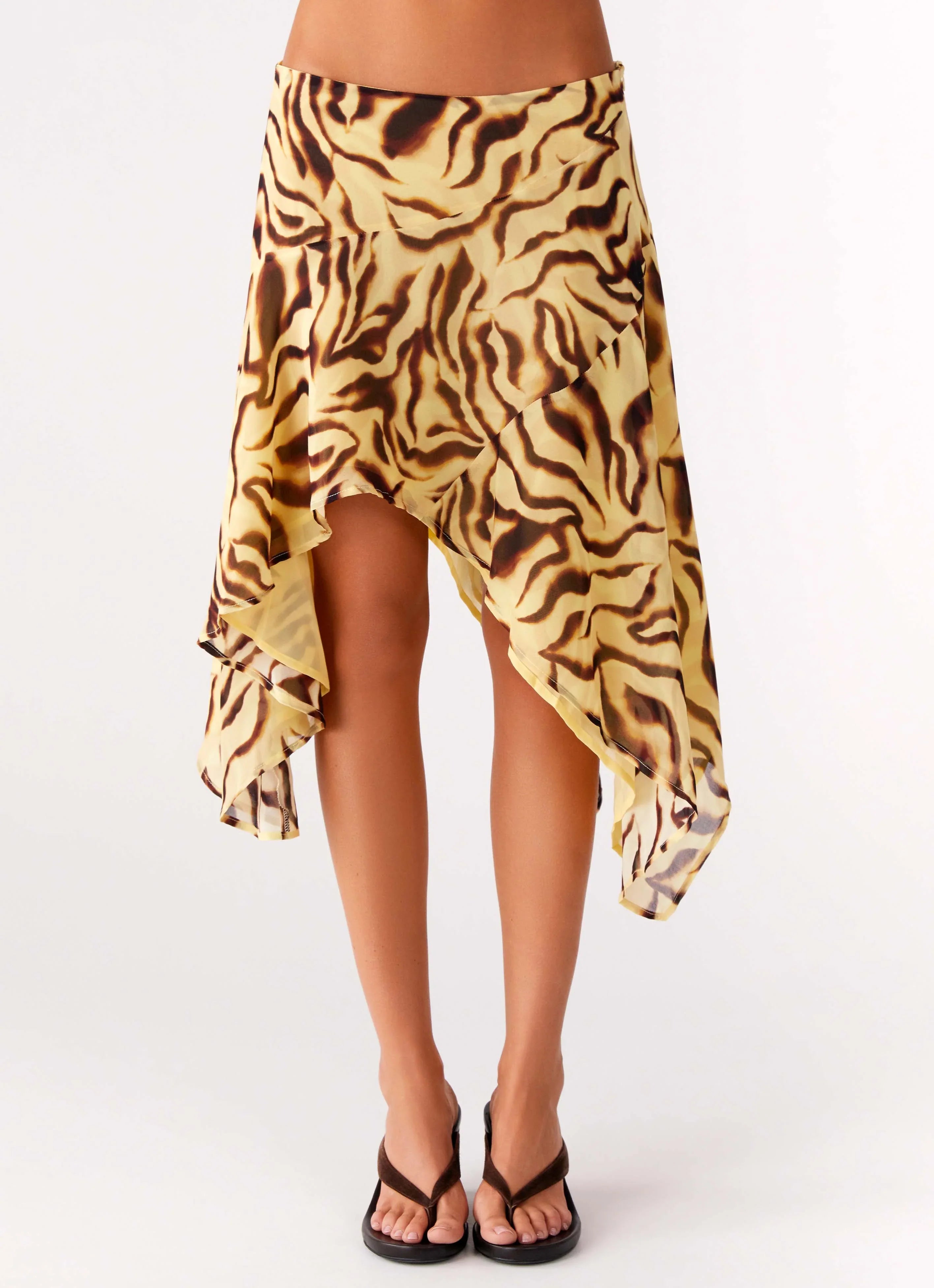 Kia Low Rise Asymmetrical Midi Skirt Laguna Print