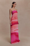 Amaya Strapless Chiffon Maxi Dress Pink Sunset Print