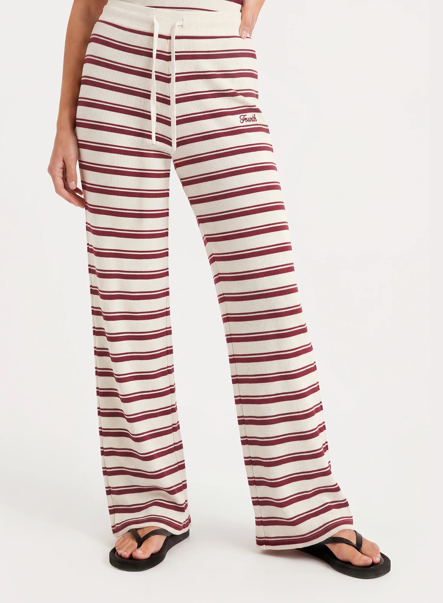 White And Brown Striped Jersey Ribbed Trousers