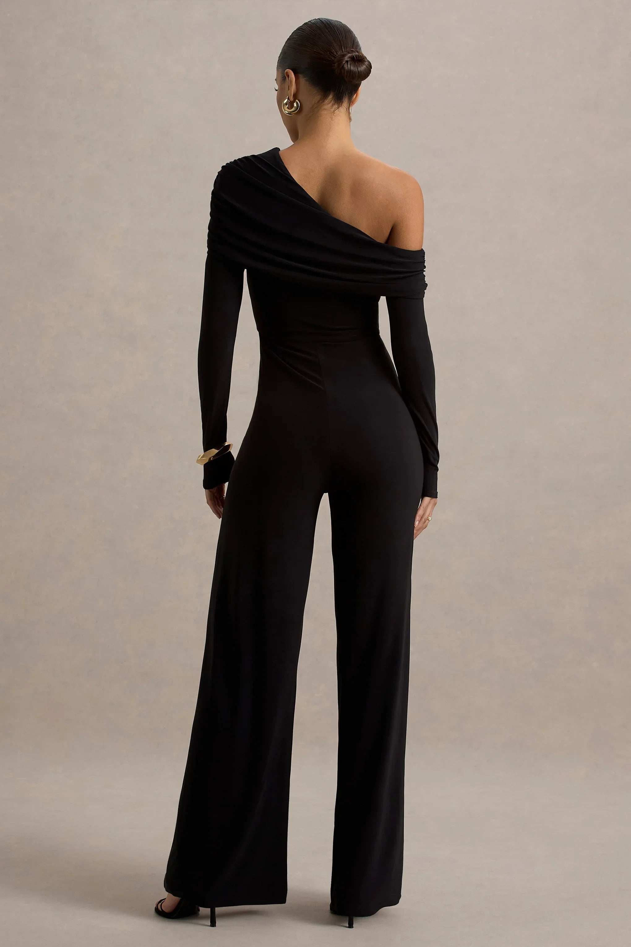 Gracious Black Jumpsuit With Asymmetric Neckline