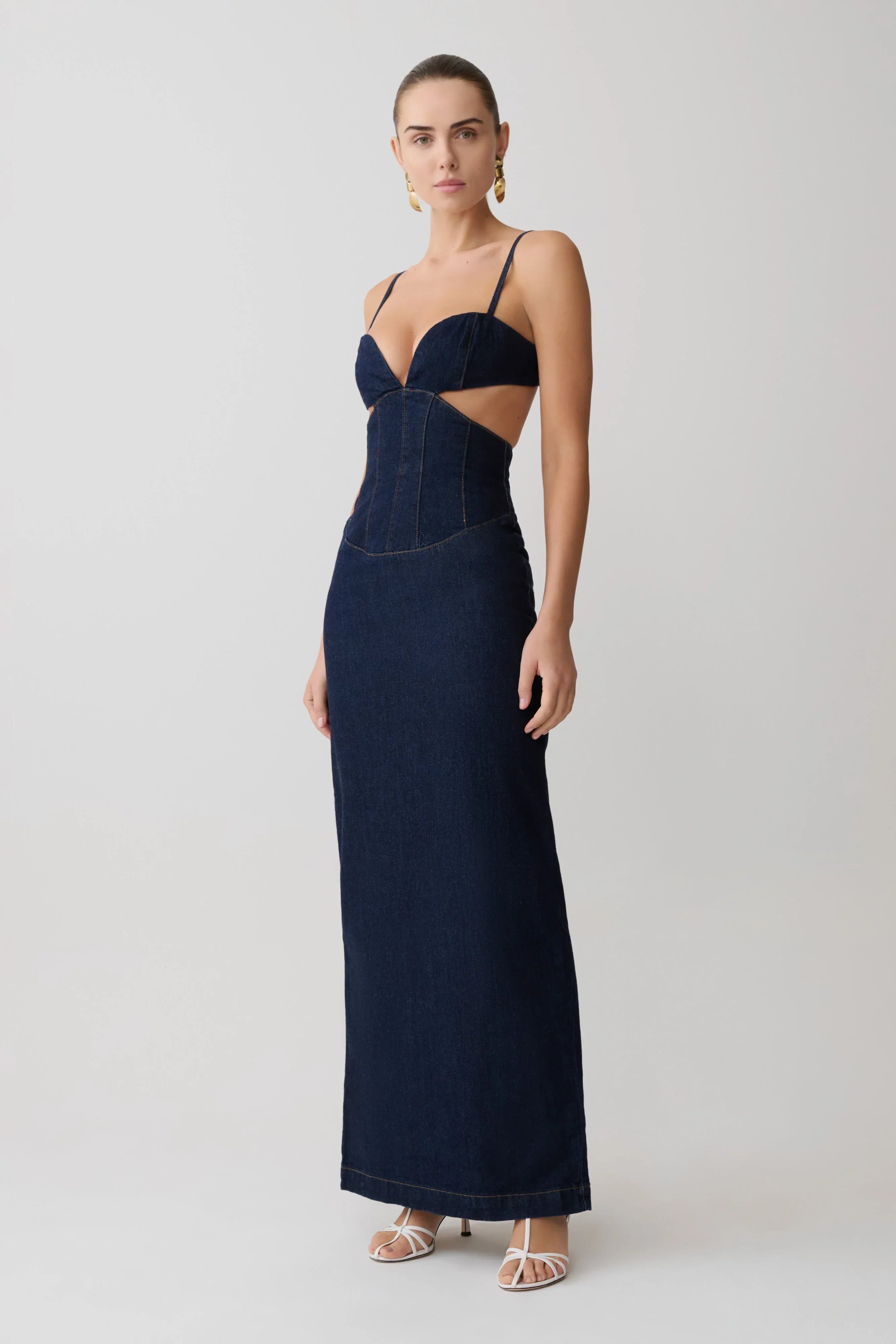Amila Denim Cupped Maxi Dress Indigo Blue