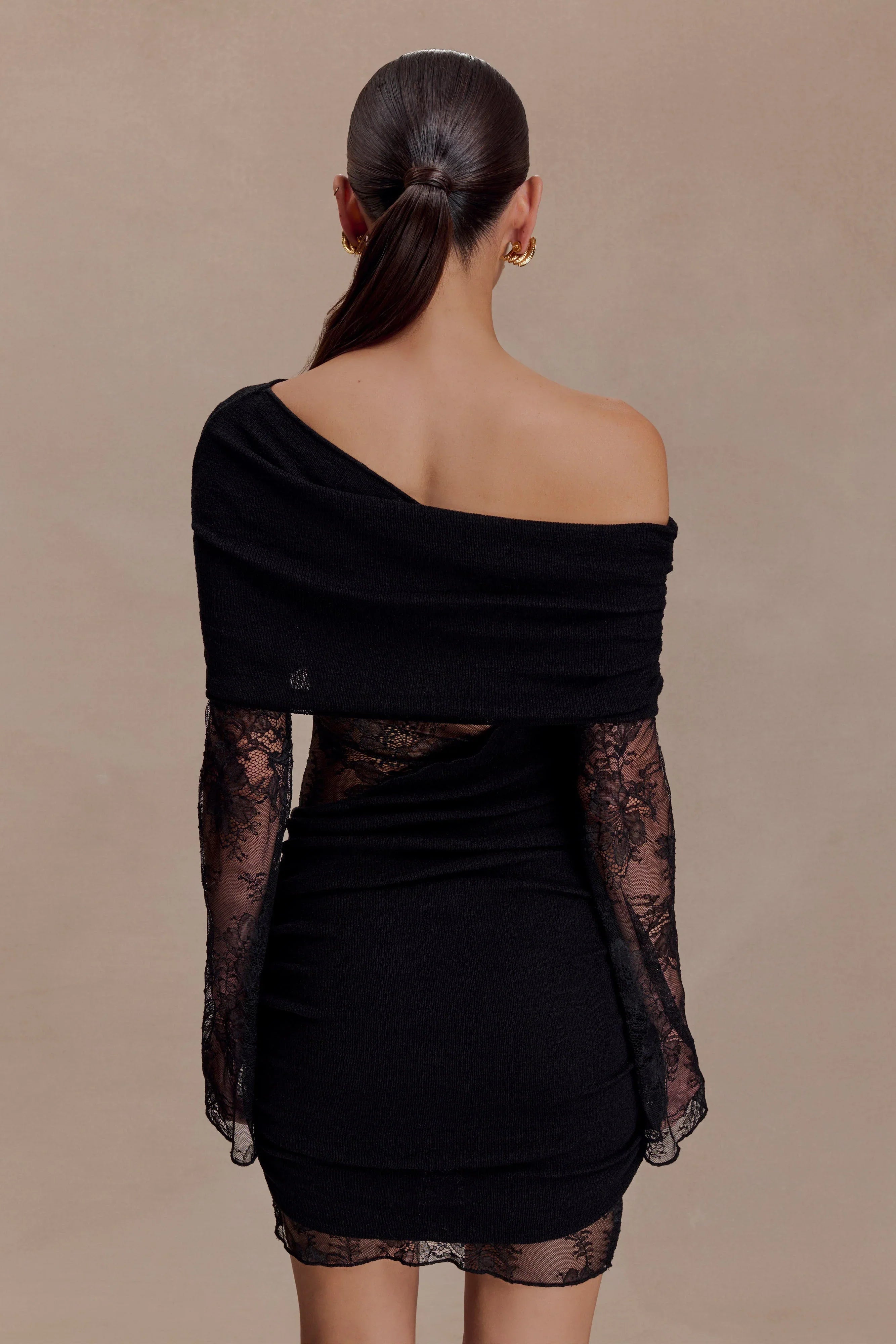 Luxie Lace Knit Mini Dress Black