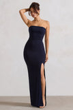 Belle of The Ball Navy Bandeau Maxi Dress With Split Hem
