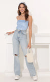 Strappy Back Bodysuit in Blue Velvet Butterfly