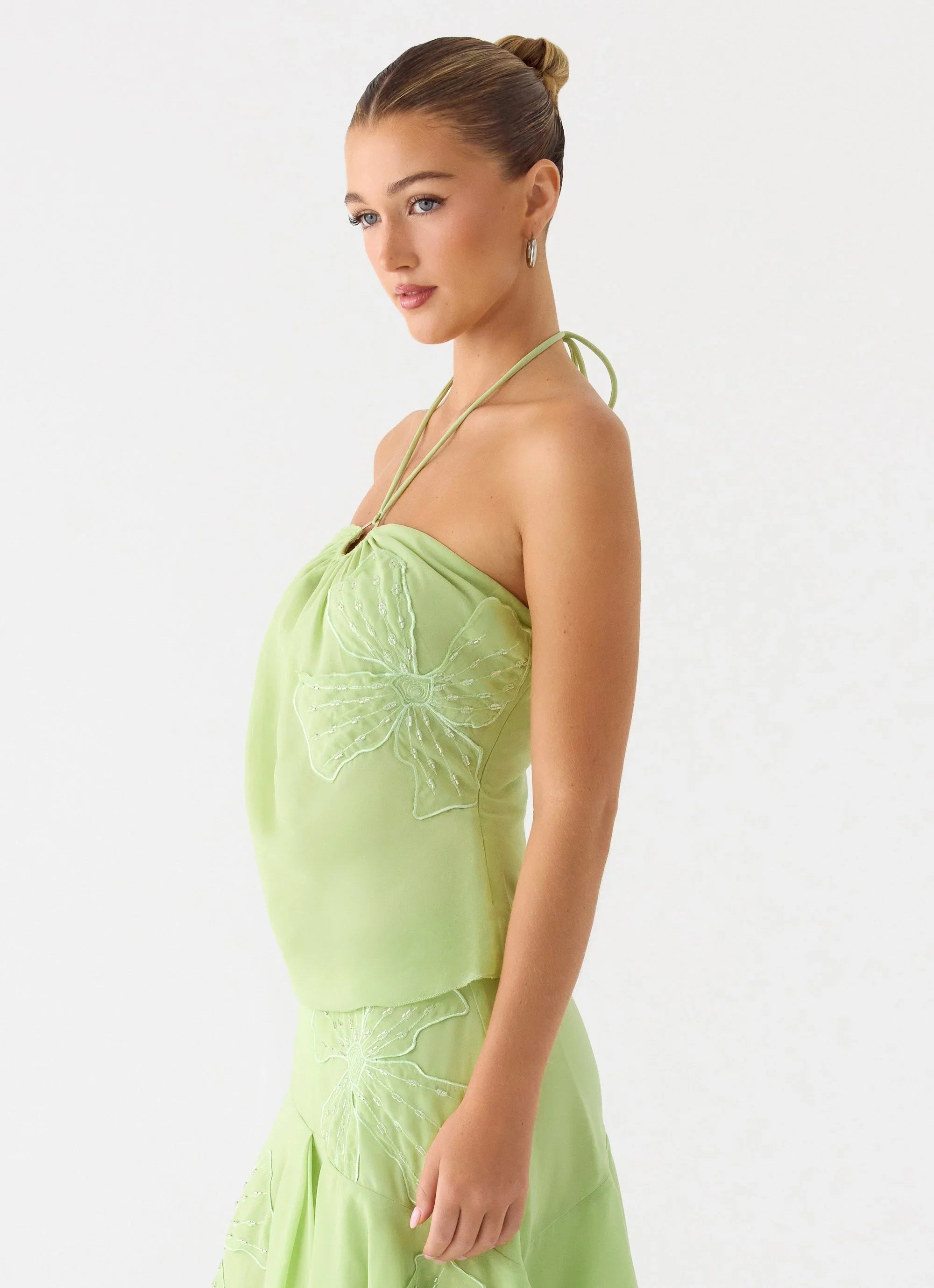 Teneika Beaded Flower Top Lime