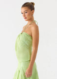 Teneika Beaded Flower Top Lime