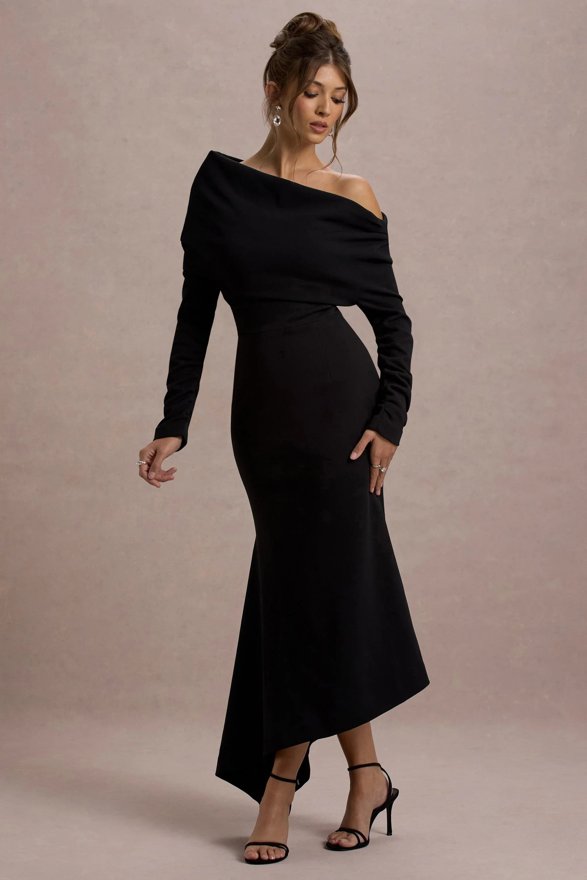 Lou Black One Shoulder Asymmetric Maxi Dress