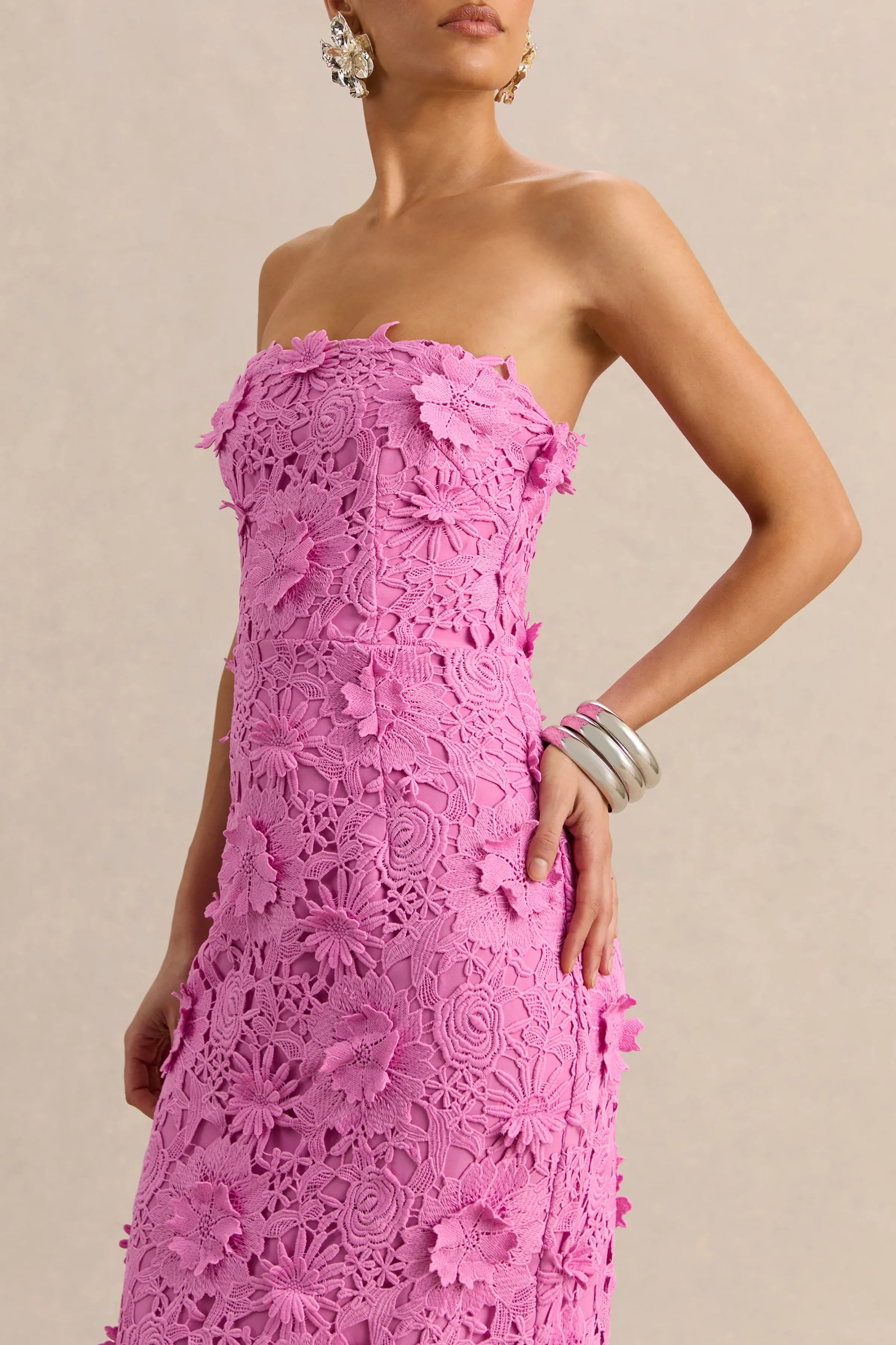 Gracie Pink Lace Bandeau Maxi Dress