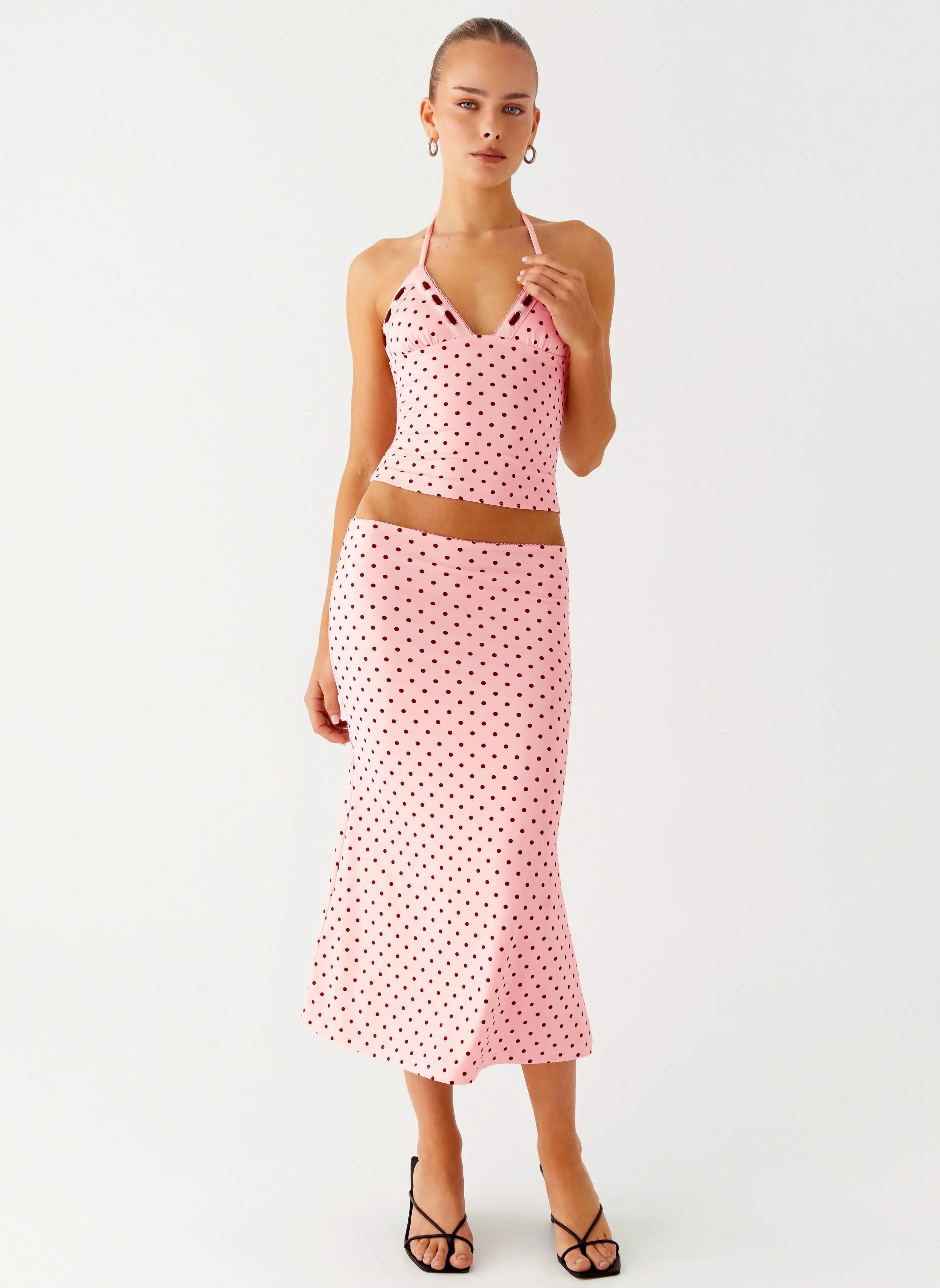 Bahama Low Rise Midi Skirt Strawberry Dot