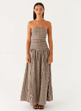 Carmel Maxi Dress Brown Gingham