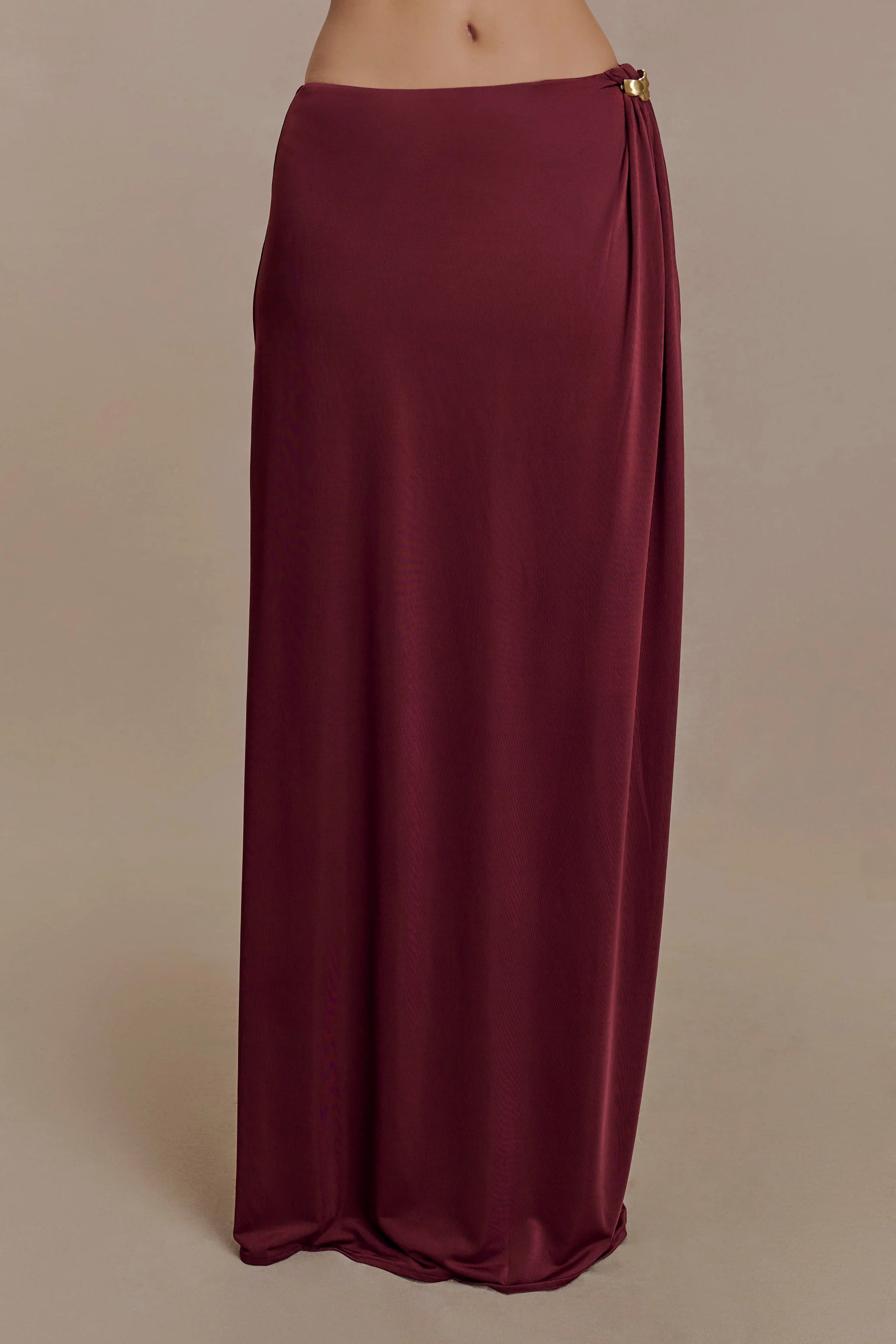 Bridget Slinky Maxi Skirt With Hardware Burgundy