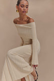 Alonza Long Sleeve Knit Midi Dress Cream