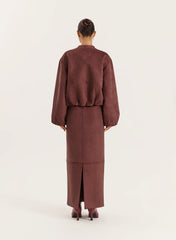Burgundy Faux Suede Bomber Jacket